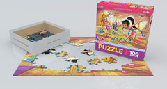 Finished EuroGraphics Go Girls Go puzzle, vibrant artwork promoting imagination and independent or cooperative play.