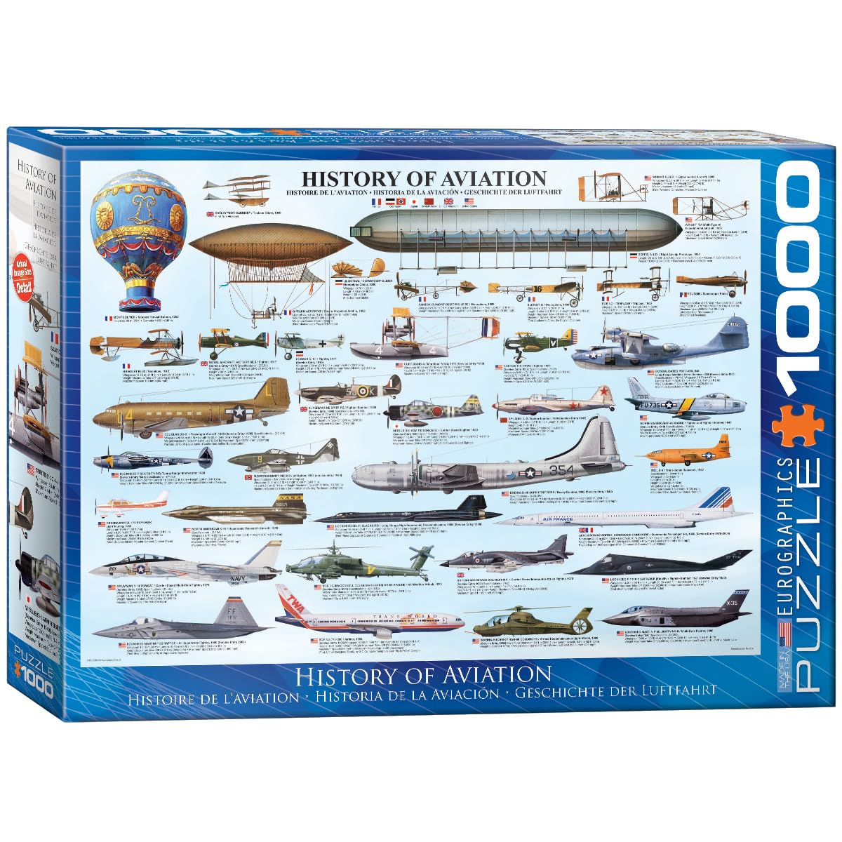 EuroGraphics History of Aviation 1000-piece puzzle box display for family time and learning