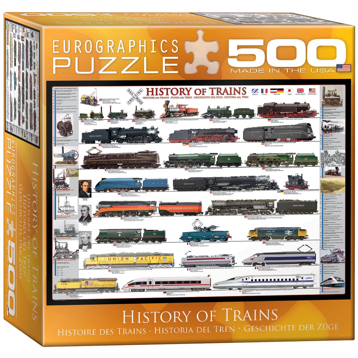 EuroGraphics History of Trains puzzle box for easy storage and gifting.