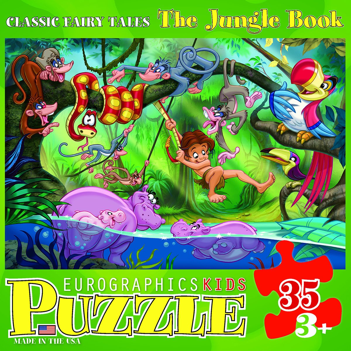 EuroGraphics Jungle Book puzzle box shows USA-made quality and recycled materials
