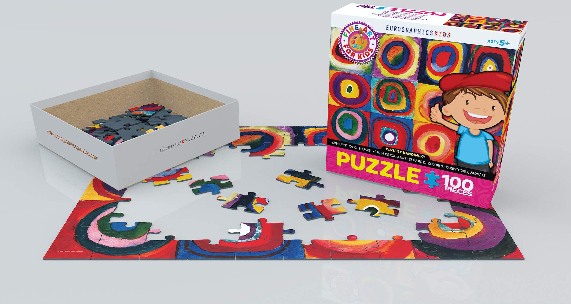 EuroGraphics Kandinsky Squares finished puzzle shows vibrant abstract design to inspire quiet time.