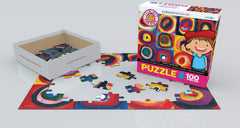 EuroGraphics Kandinsky Squares finished puzzle shows vibrant abstract design to inspire quiet time.