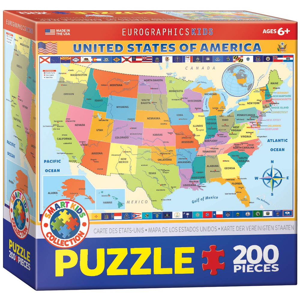 EuroGraphics map US 200-piece box, ideal for home geography learning and family activities.
