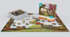 EuroGraphics Old Pumpkin Farm finished puzzle featuring a cozy autumn scene, perfect for fall decor.