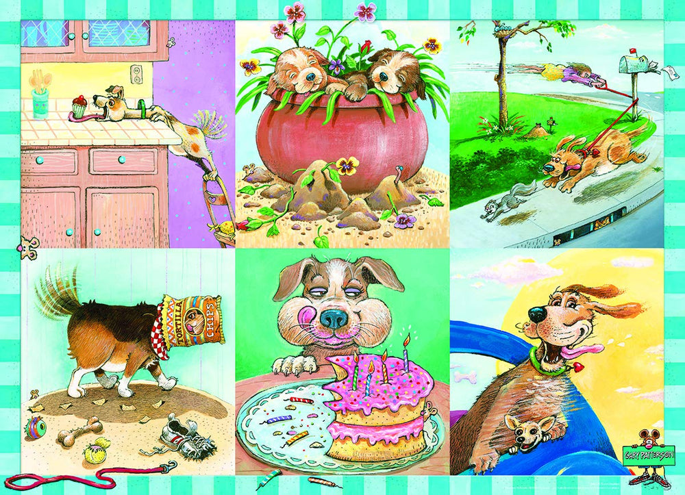 EuroGraphics Puppy Trouble puzzle pieces closeup highlighting sturdy interlock for easy assembly.