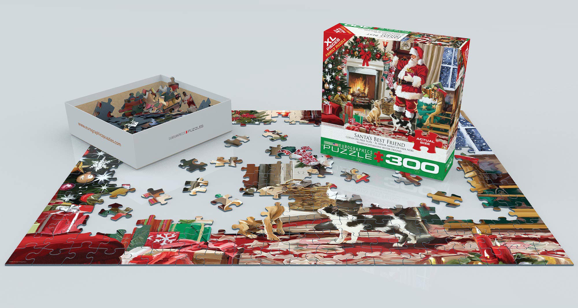 EuroGraphics Santa's Best Friend finished puzzle shown on table for cozy display