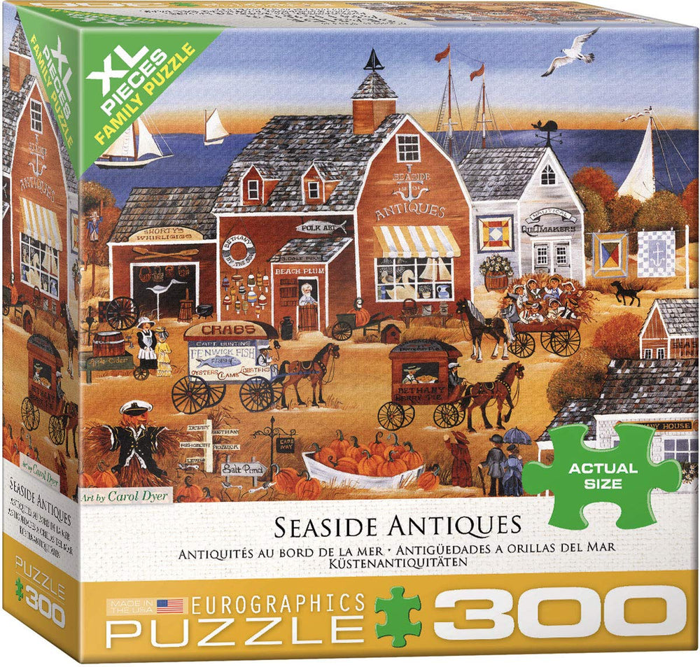 EuroGraphics Seaside Antiques puzzle front view showing coastal art and treasures