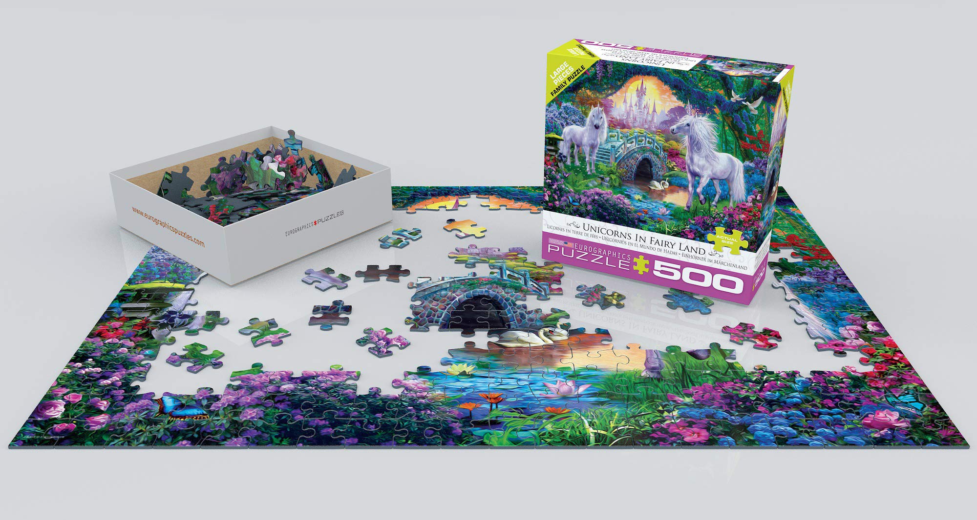 EuroGraphics Unicorn Fairy Land finished puzzle reveals a magical scene ready for display.