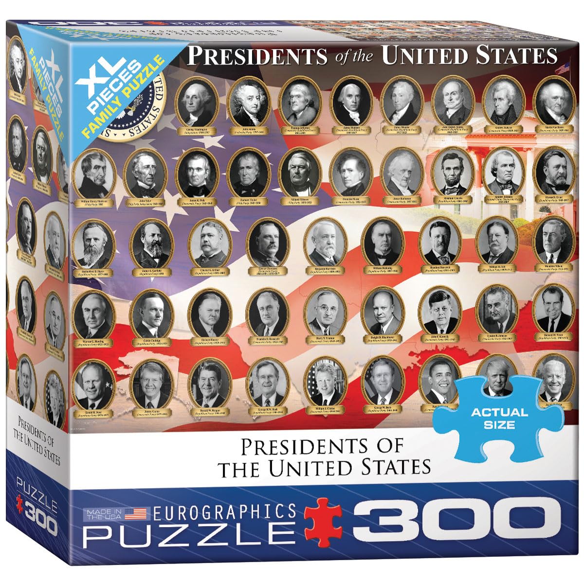 EuroGraphics US Presidents 300-piece box, ideal for family puzzle night and learning