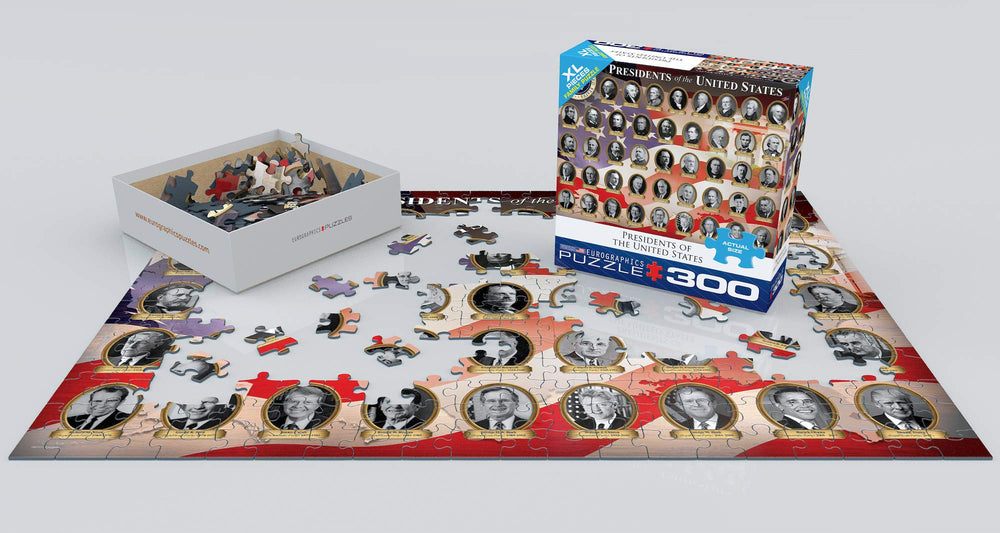 Finished puzzle display revealing historical montage for education and decoration