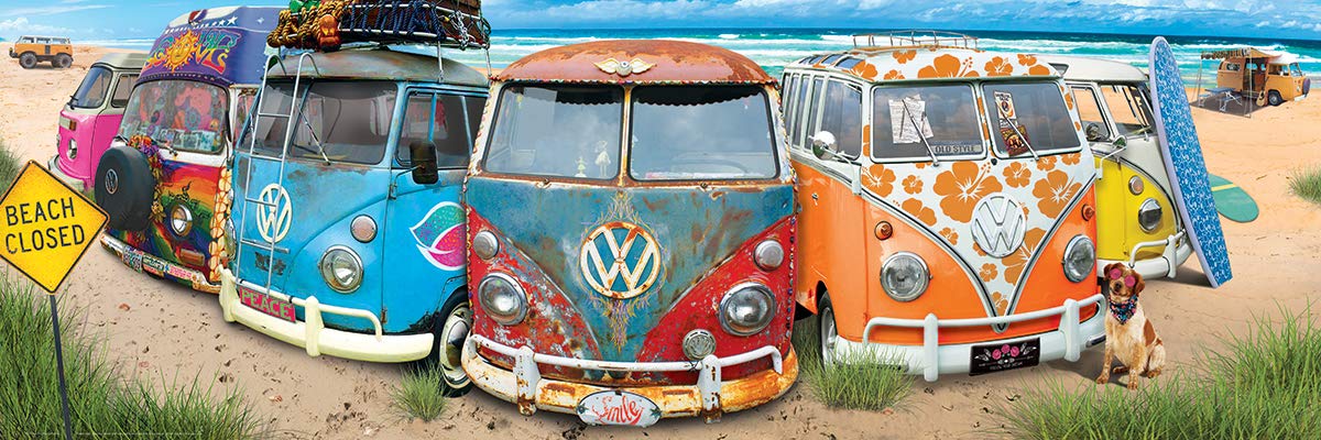 EuroGraphics VW Kombination puzzle pieces with strong fit on blue board.