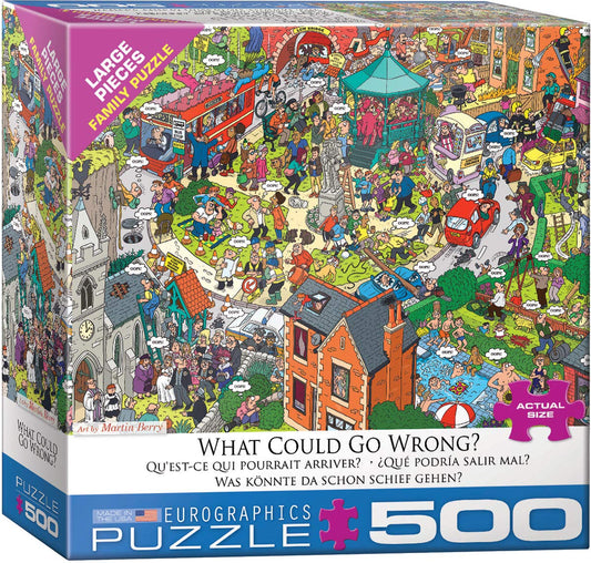 EuroGraphics What Could Go Wrong? puzzle box image, compact packaging for storage.