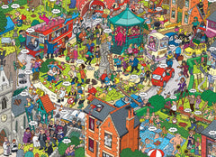 EuroGraphics What Could Go Wrong? puzzle scene, lively town square, ideal for puzzle nights.