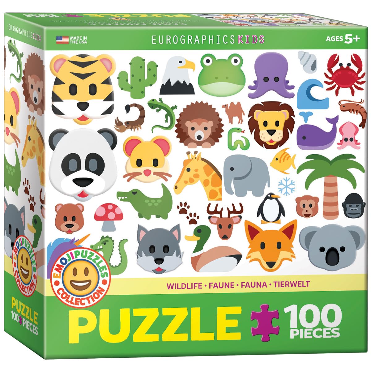 EuroGraphics Wildlife Animals emoji puzzle image: 100 pieces for imaginative play and cognitive skills.