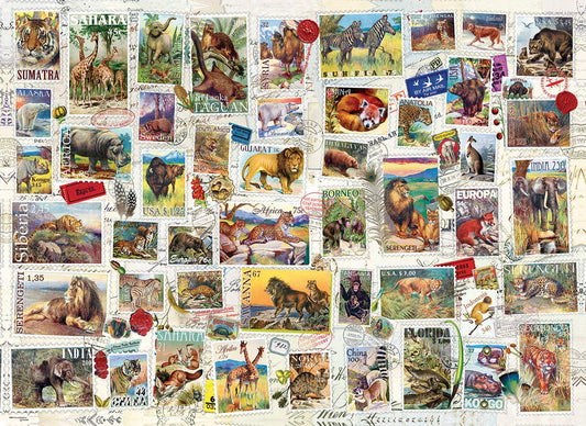 EuroGraphics Wildlife Vintage Stamps puzzle pieces, strong interlocking fit for smooth assembly.