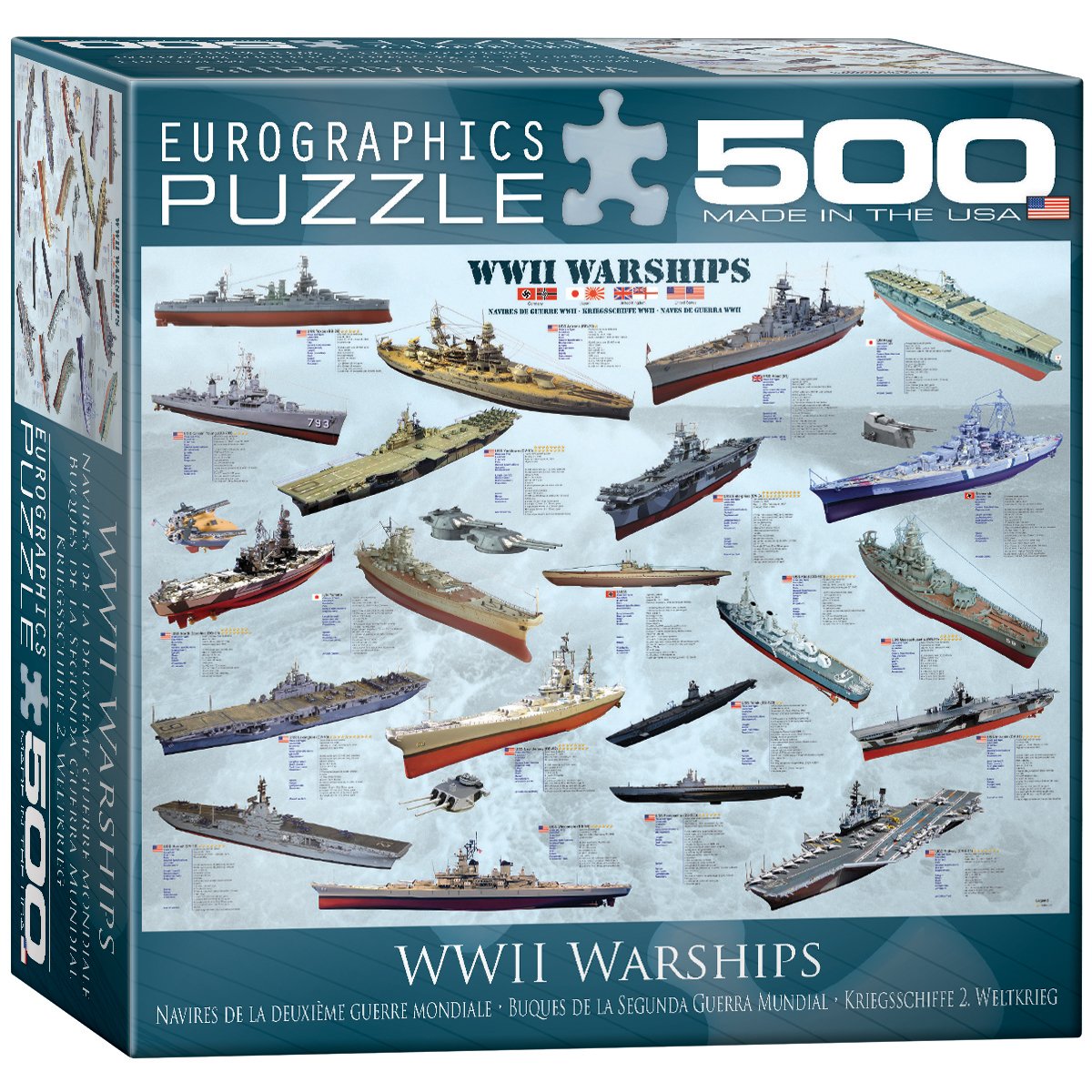 EuroGraphics WWII Warships puzzle box—family puzzle night and ship details.