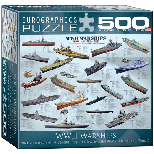 EuroGraphics WWII Warships puzzle box—family puzzle night and ship details.