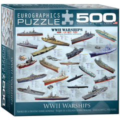 EuroGraphics WWII Warships puzzle box—family puzzle night and ship details.
