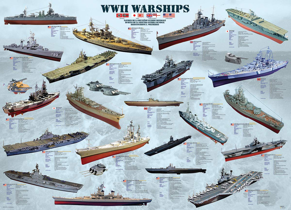 EuroGraphics WWII Warships puzzle pieces—high-quality interlocking for easy assembly.