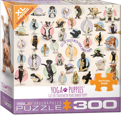 EuroGraphics Yoga Puppies 300pc puzzle — vibrant image of puppies in yoga poses for family fun.