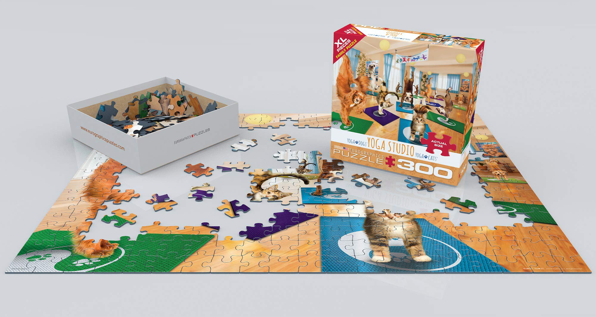 EuroGraphics Yoga Studio 300-piece puzzle pieces shown to emphasize durable, high-quality fit.