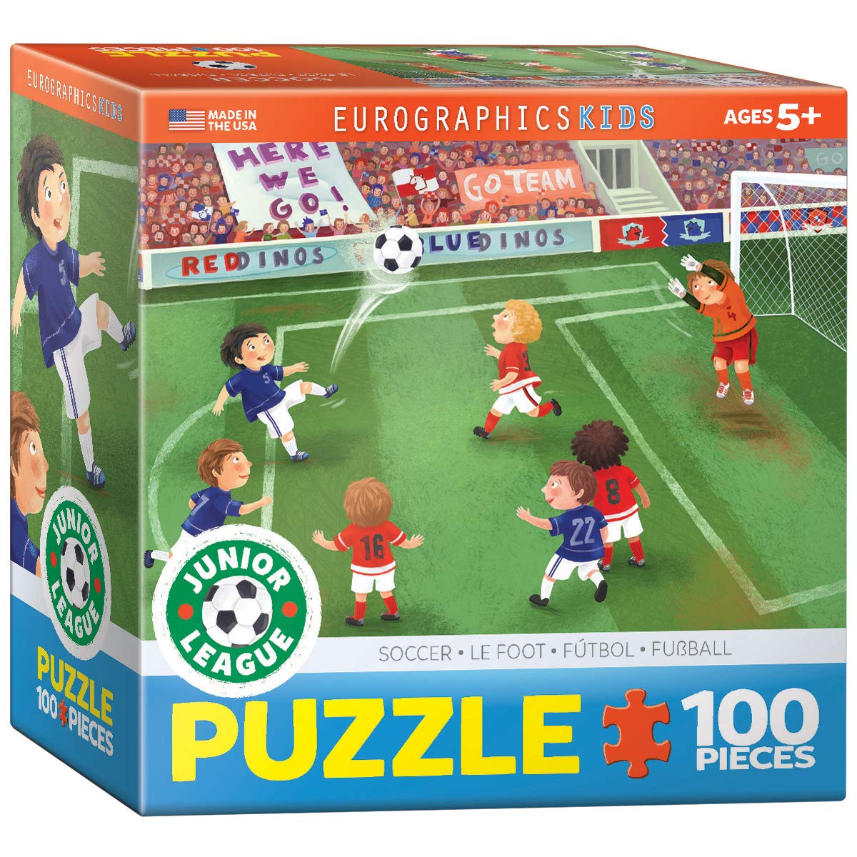 EuroGraphics Junior League Soccer 60-Piece Puzzle box—durable packaging for quick setup.