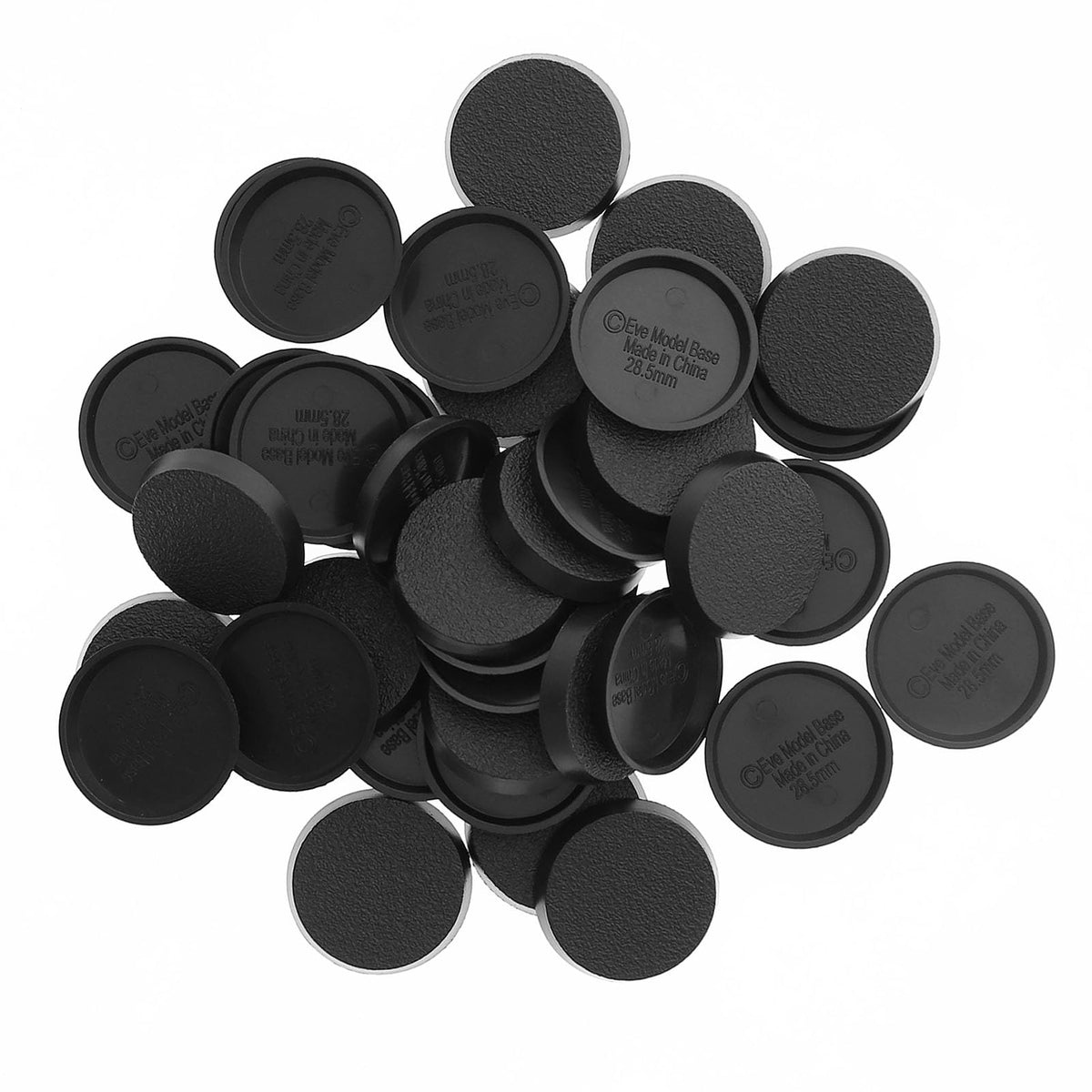 Evemodel 28-5mm round base top view in black ABS for stable tabletop battles
