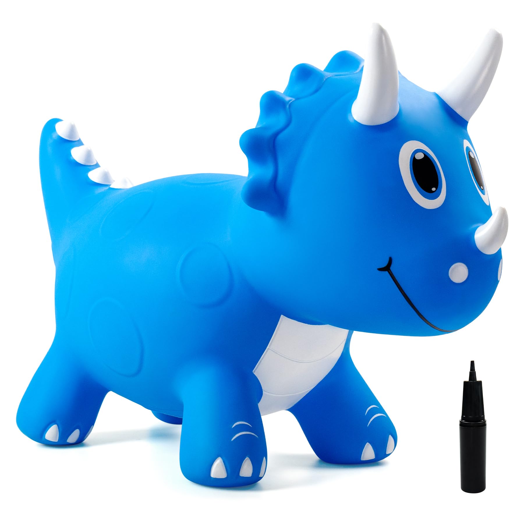 Everich Toy blue Triceratops bounce front view for active play.