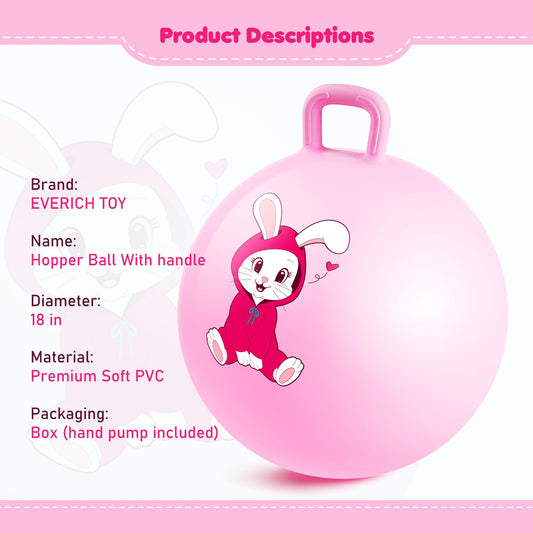 EVERICH TOY hopper ball pink-handle for secure grip during energetic bouncing