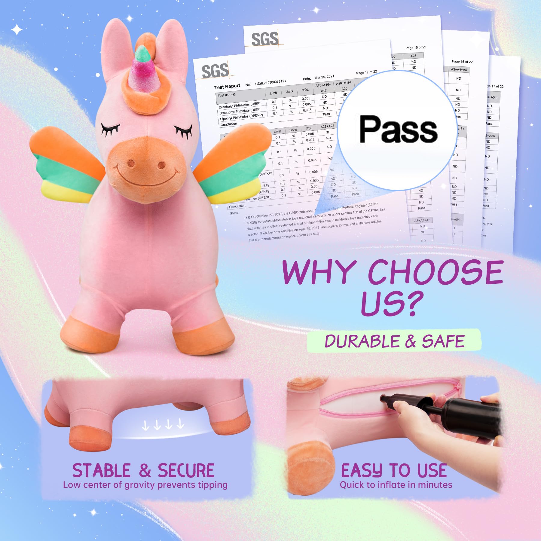 EVERICH TOY indoor outdoor play unicorn hopper shown in action