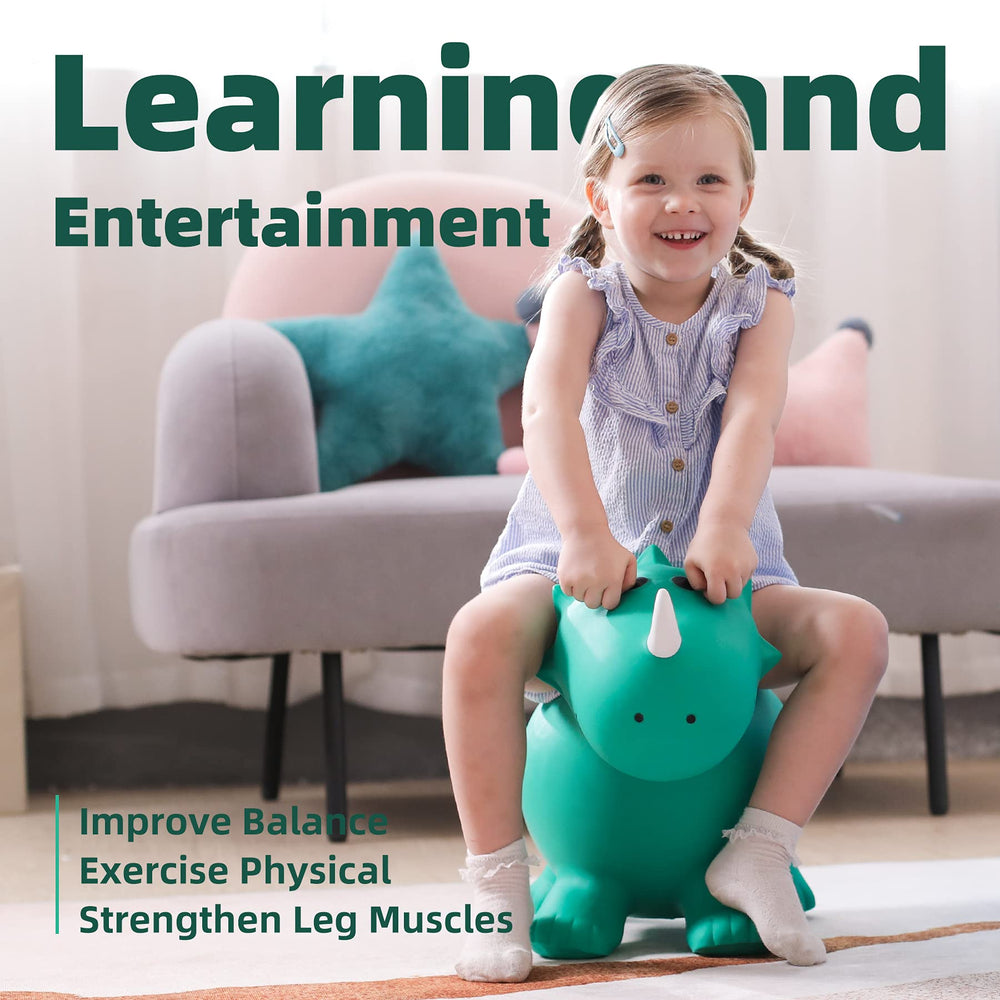 EVERICH TOY triceratops bouncer side angle encourages active play and balance development.