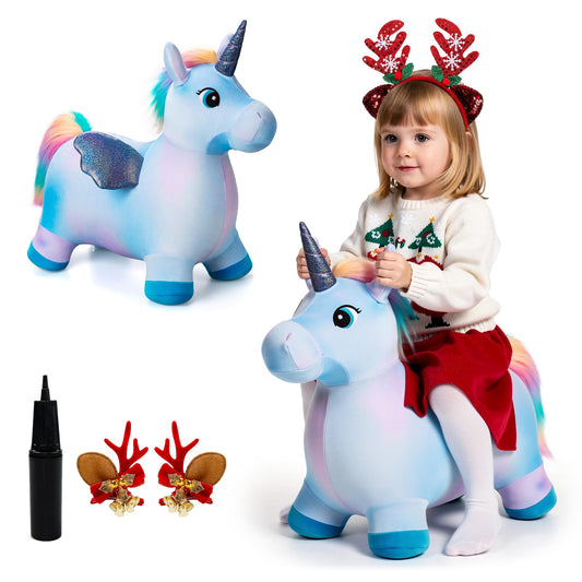 EVERICH TOY unicorn bouncy horse face close-up, ideal for active indoor play.