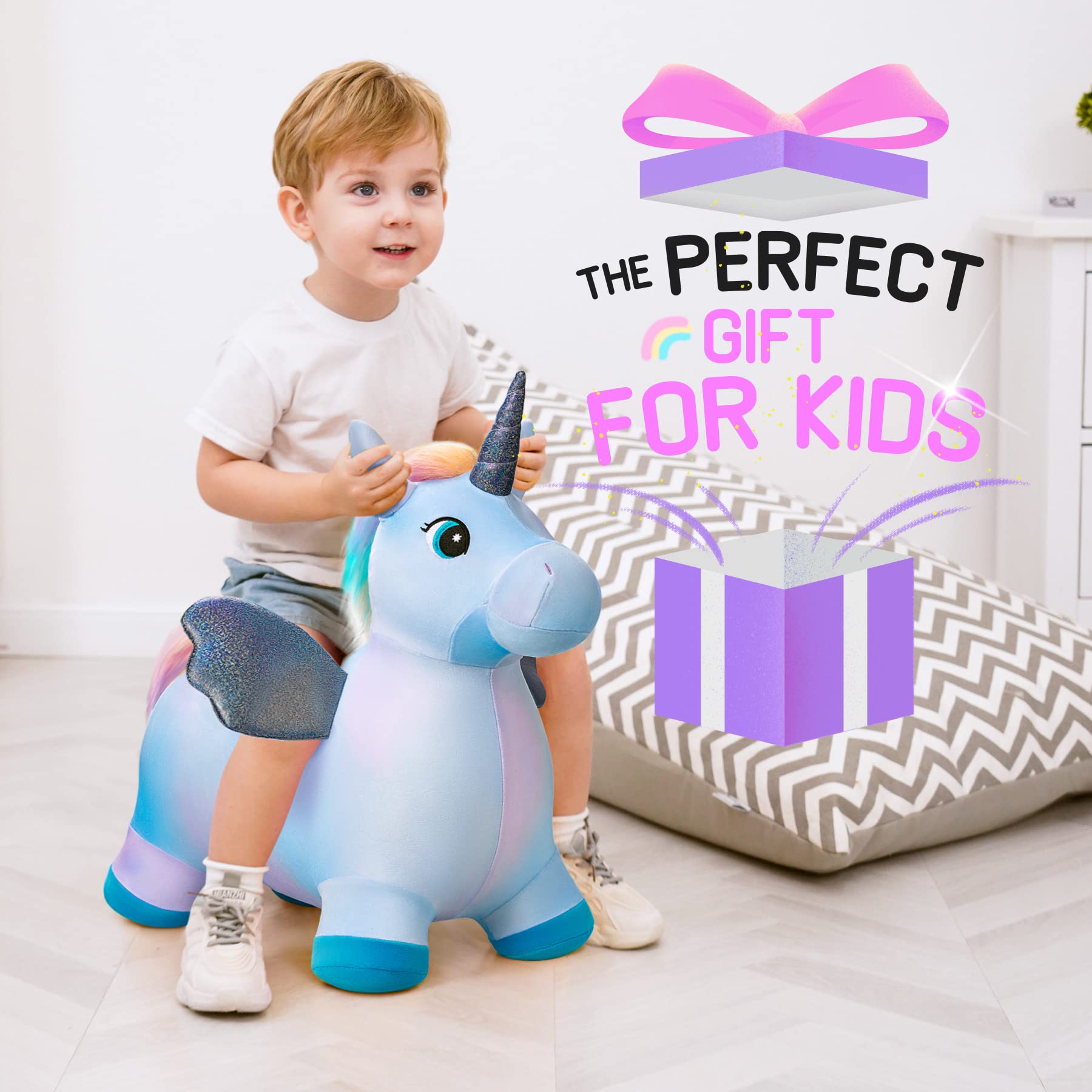 EVERICH TOY unicorn bouncy horse indoor outdoor play suitable for parties.