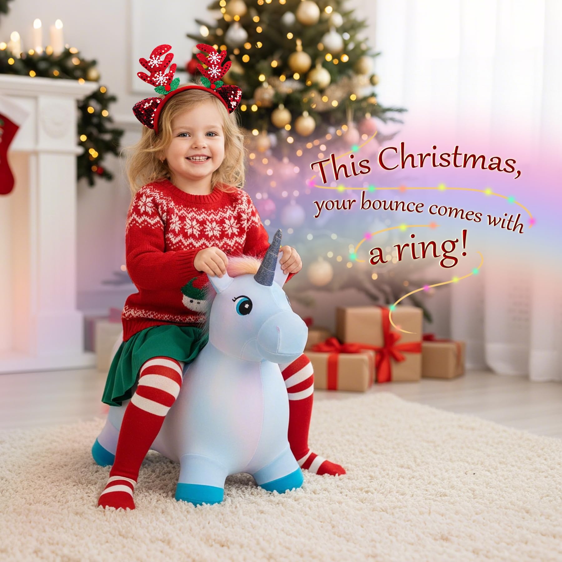EVERICH TOY unicorn bouncy horse wings close-up for imaginative preschool play.