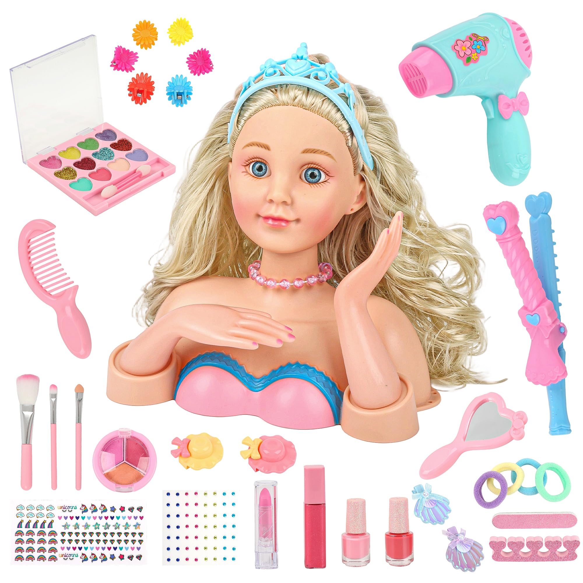 Everideals doll head styling set with soft hair for creative hairstyling play