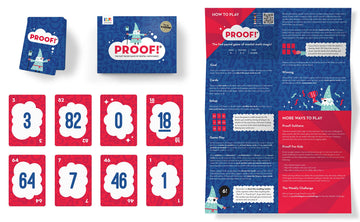 Evermade Proof! Math Game card deck closeup highlighting easy-to-use numbers for beginners.