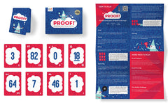 Evermade Proof! Math Game card deck closeup highlighting easy-to-use numbers for beginners.