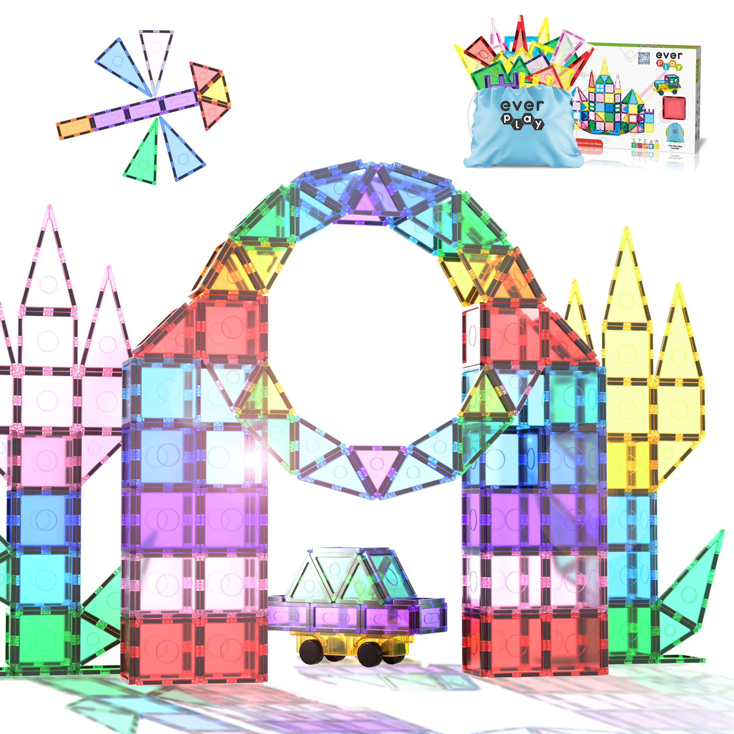 EverPlay 101pc magnet tiles in bright colors for imaginative building play