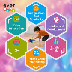 Kids building with EverPlay tiles in a playroom during collaborative play