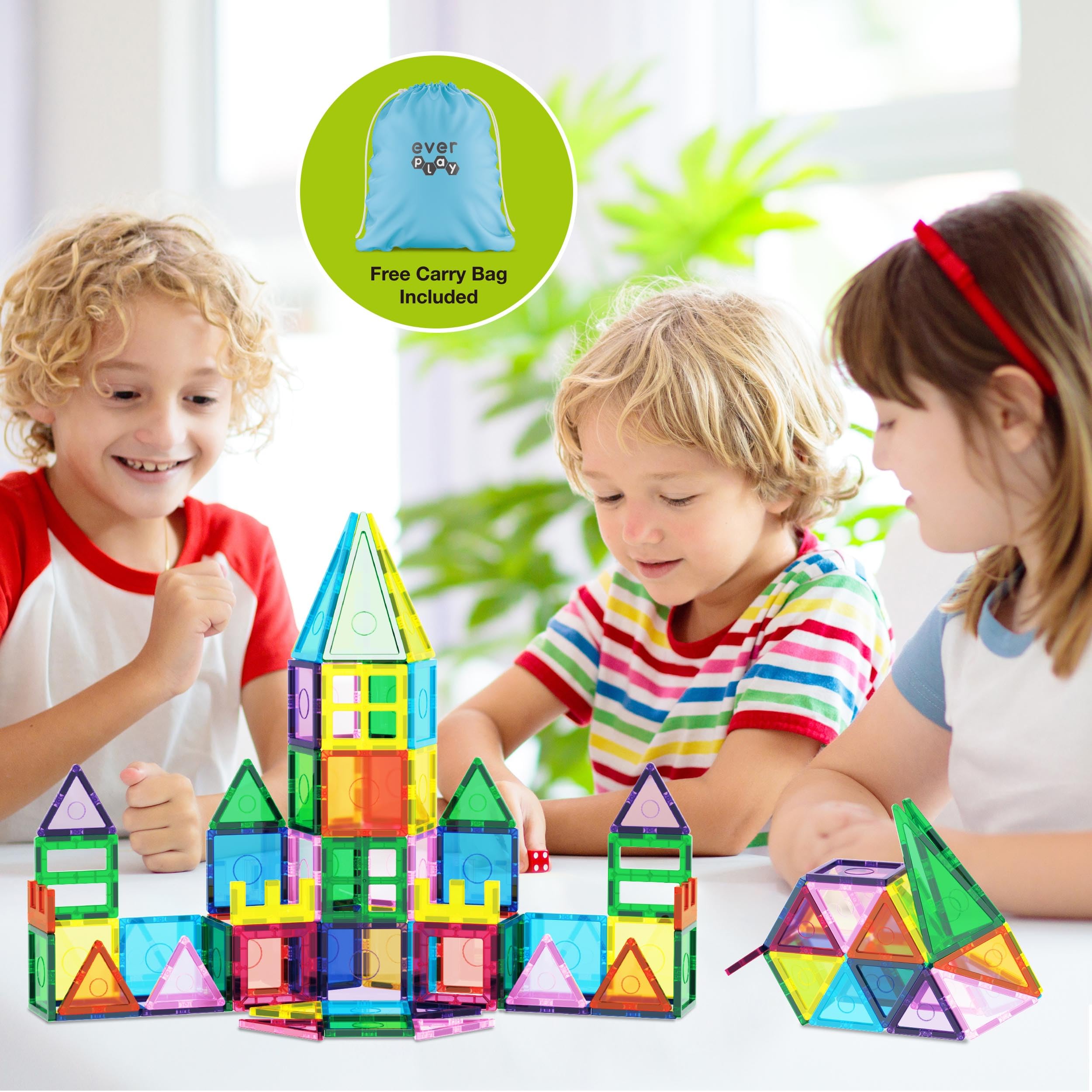EverPlay magnet tiles with varied shapes promoting spatial reasoning and patterns