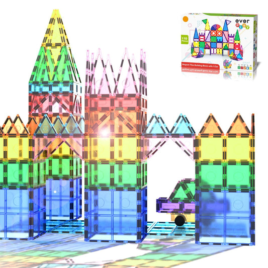 Everplay magnetic tiles 110-pc set boosts creativity and early geometry skills.