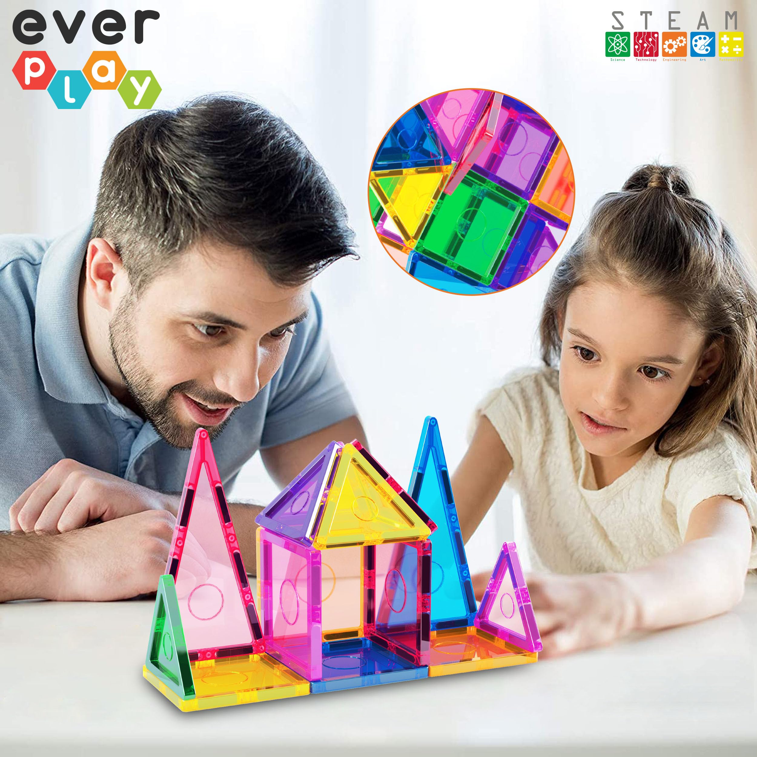 Everplay magnetic tiles child play session illustrating collaborative learning.