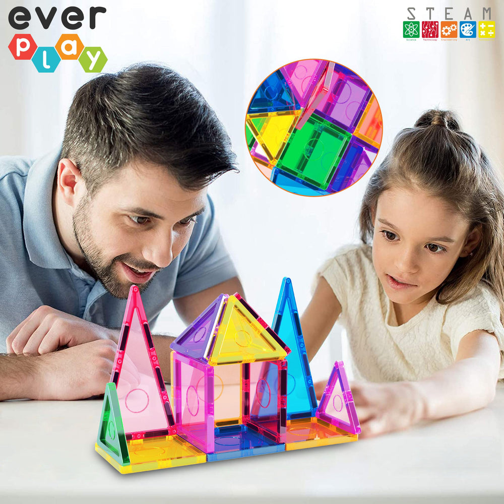 Everplay magnetic tiles child play session illustrating collaborative learning.