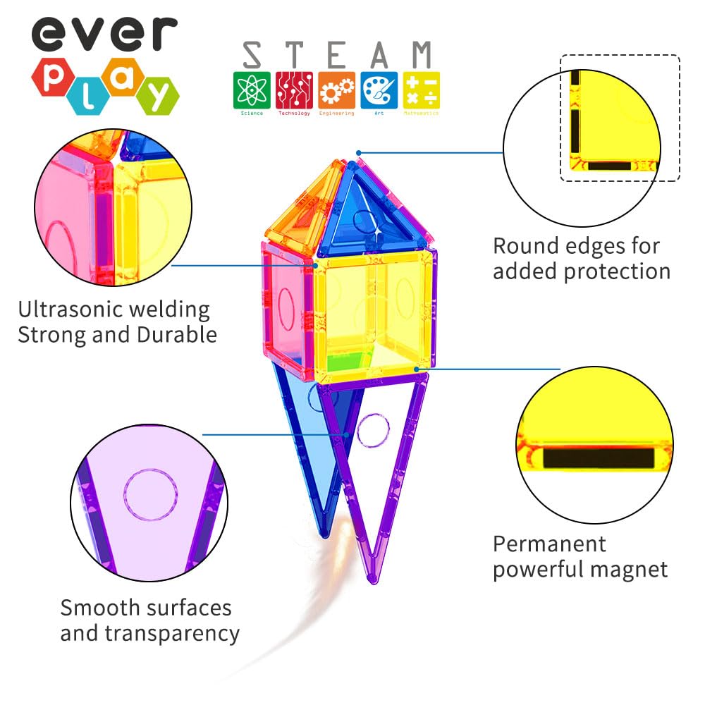 Everplay magnetic tiles creative play kit: versatile for home and preschool learning.