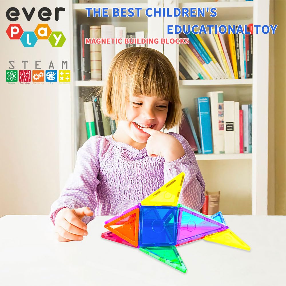 Everplay magnetic tiles durable surface: smooth, safe play surface.