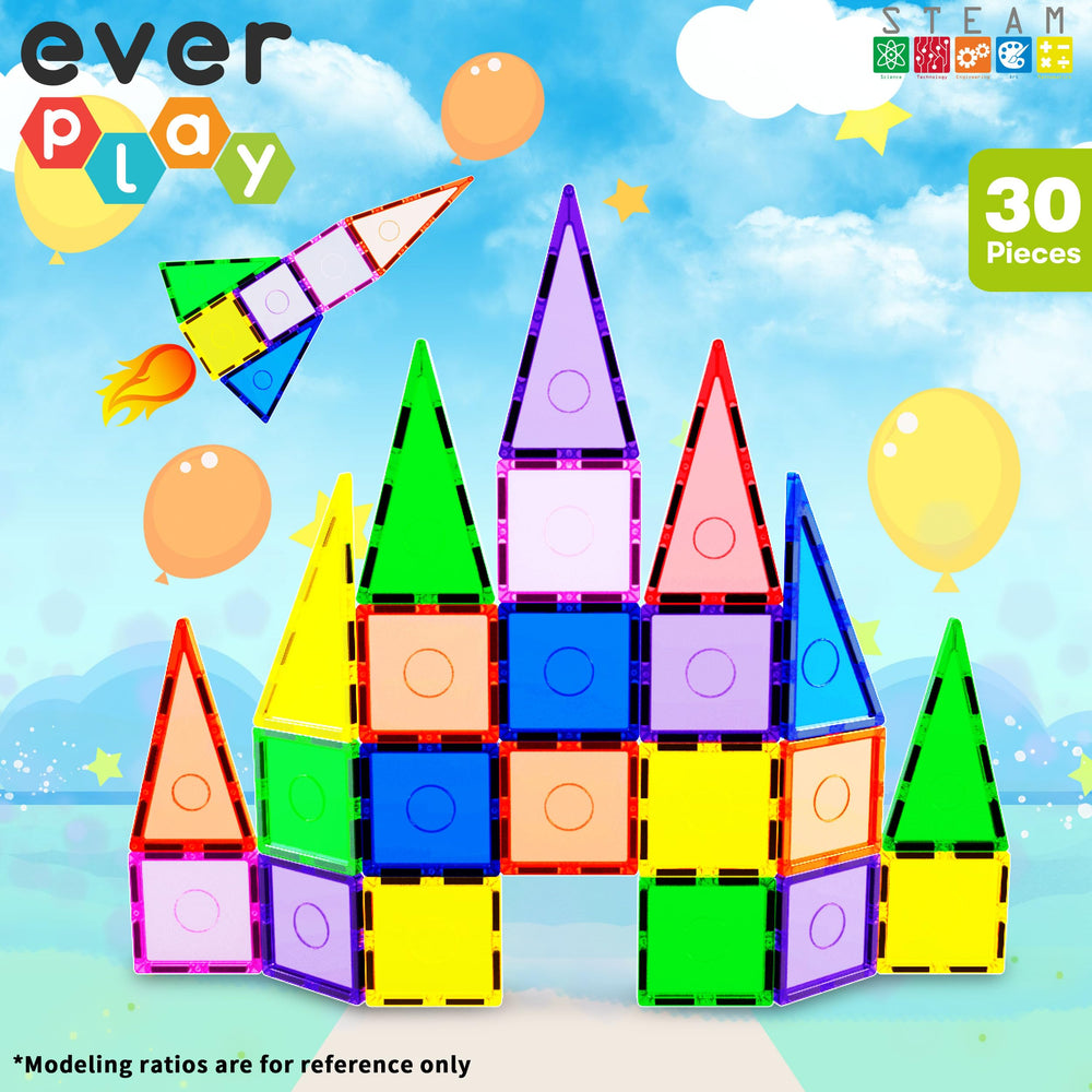 Everplay magnetic tiles wide structures demonstrating expansive play and balance.