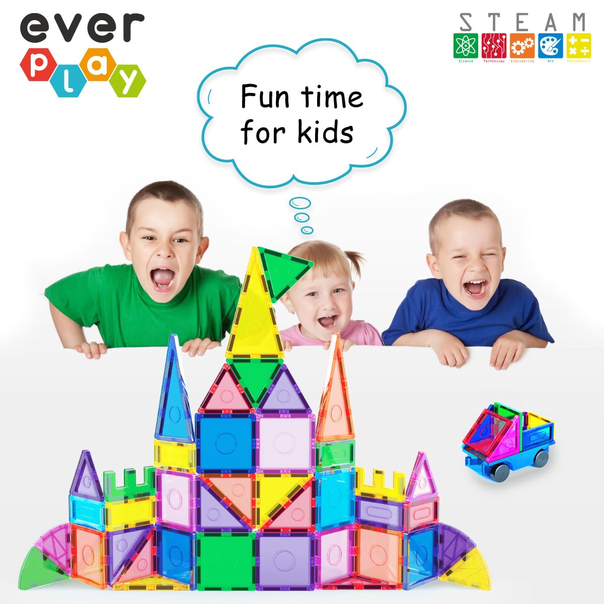 Everplay magnets secure connections on flat surfaces for taller builds