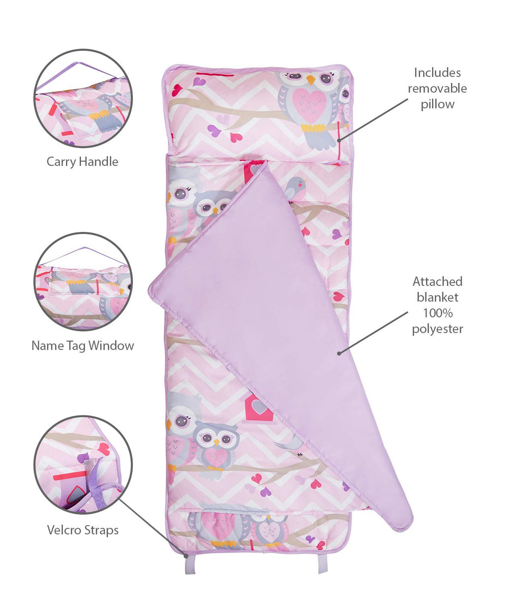 Nap mat is machine-washable for easy care and color retention