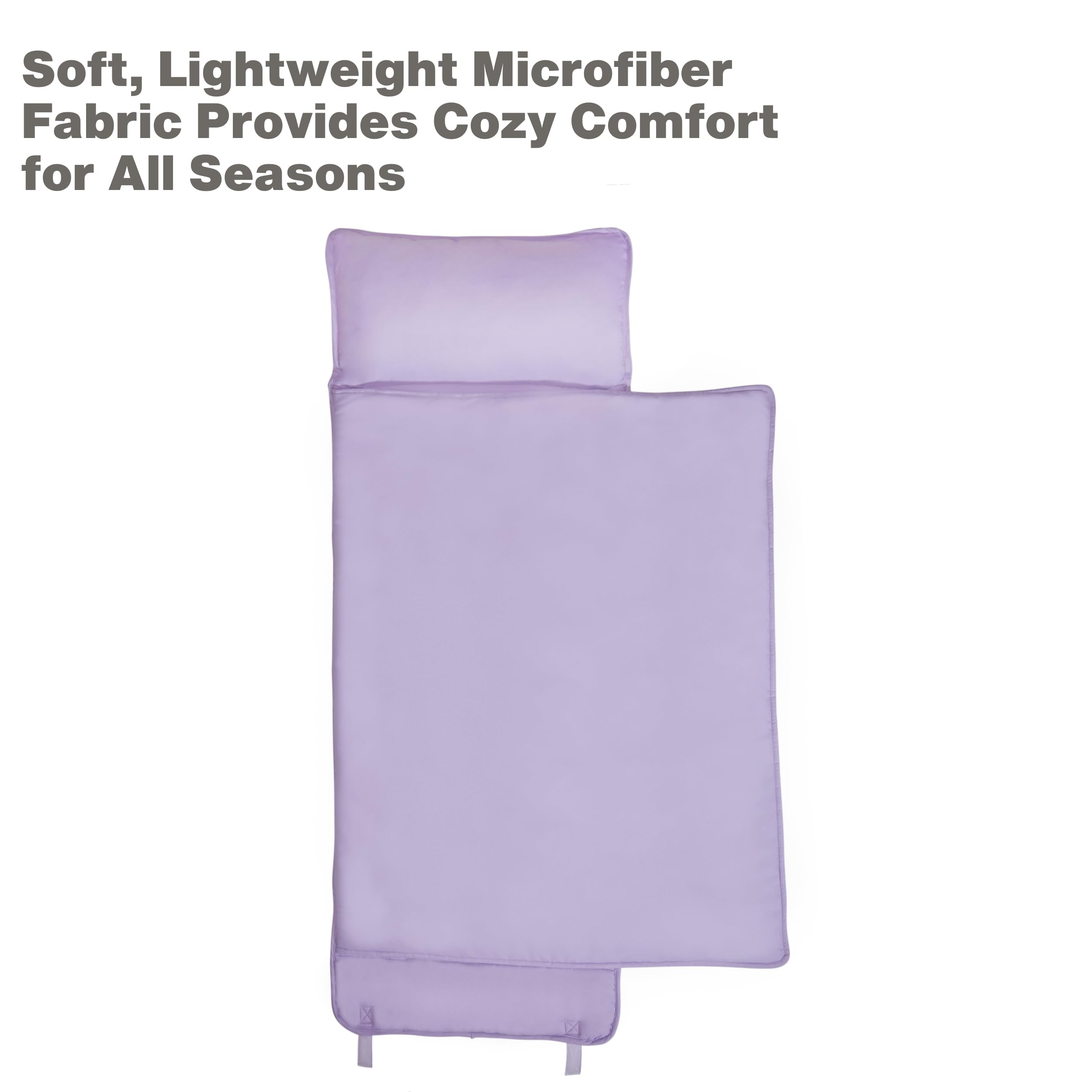 Everyday Kids lavender nap mat showing carry handle for quick daycare setup