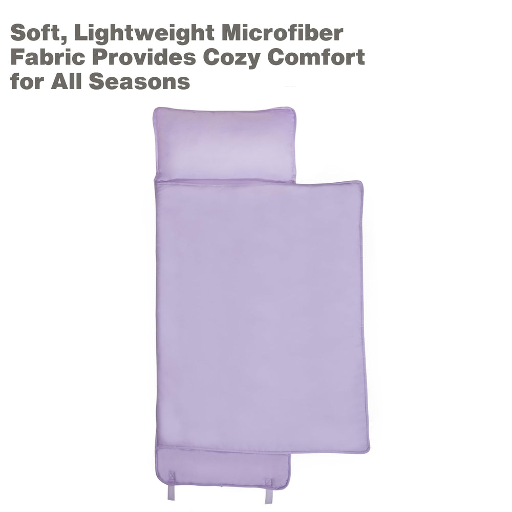 Everyday Kids lavender nap mat showing carry handle for quick daycare setup